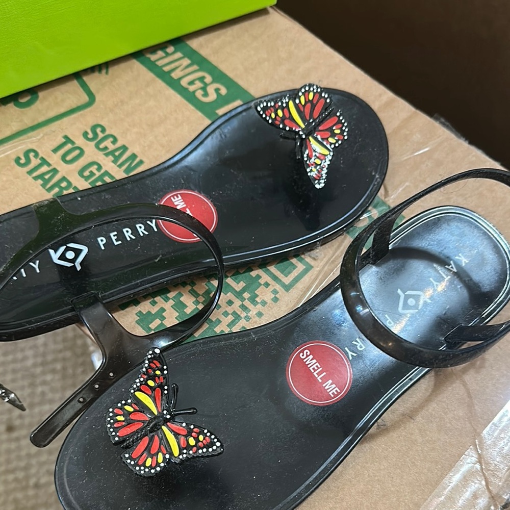 Katy Perry Collections Women's Black Sandals with Butterfly Design